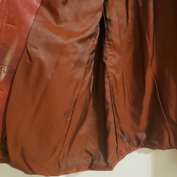 Aldo Vintage Leather Retro Red Semi Trench Lined Coat Boho Woman Large - Picture 13 of 16